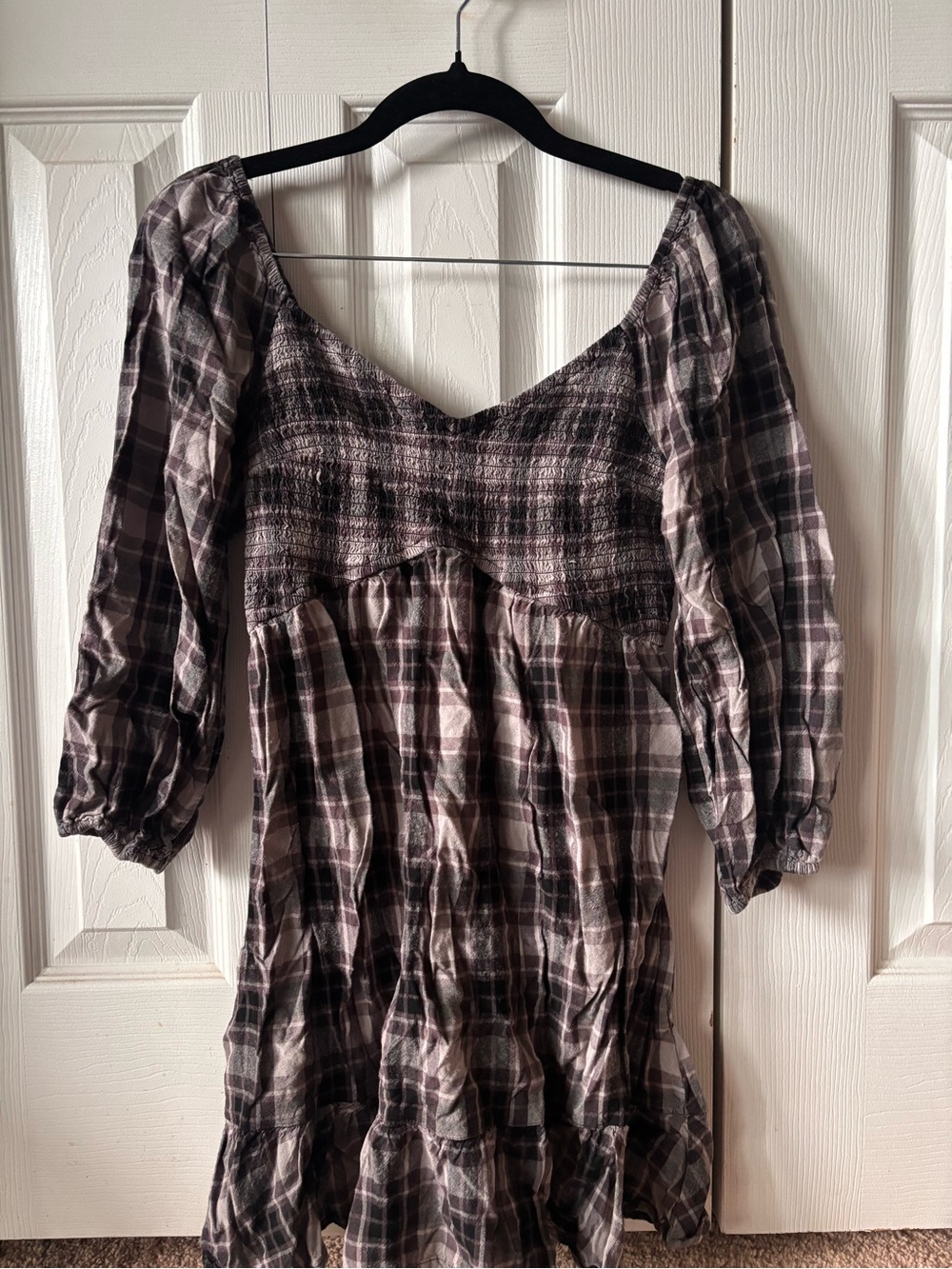 Hollister Smocked Plaid Peasant dress